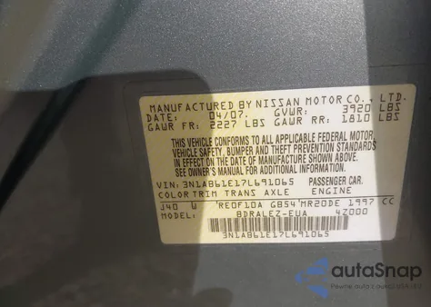 2007 Nissan Sentra 2.0S from USA, damaged, VIN 3N1AB61E17L691065